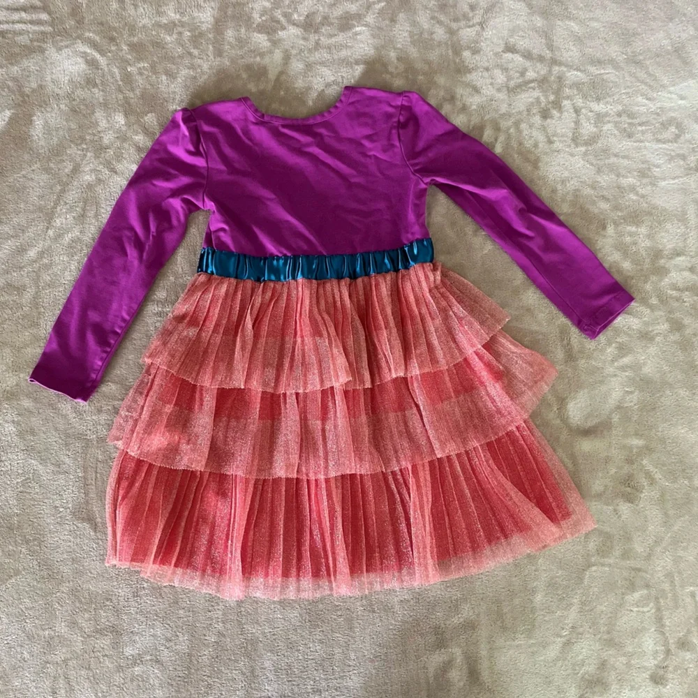 Hanna Andersson Girls' Tiered Bow Dress Size 4 💜💙🧡✨ - Picture 3 of 3